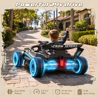 Mercedes-Benz F1 W16 24V Ride On for Kids Ages 3-8, iYofe Lithium Battery Powered Racing Go Kart w/Remote Control, Dual Motor Powered Ride On Car with Rear-Wheels Suspension, Lights, Music