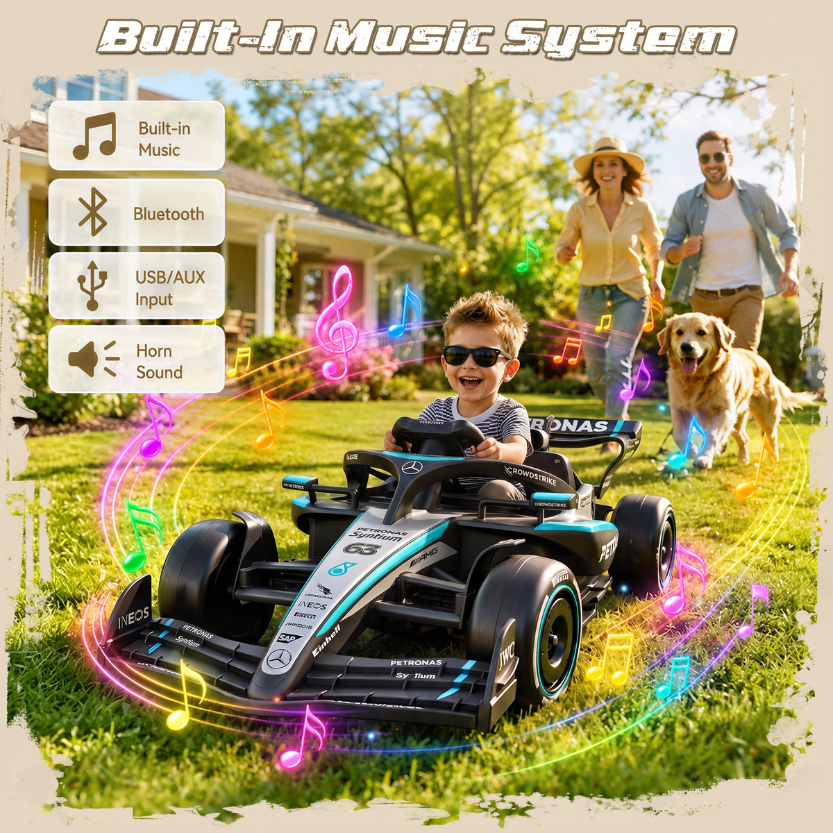 Mercedes-Benz F1 W16 24V Ride On for Kids Ages 3-8, iYofe Lithium Battery Powered Racing Go Kart w/Remote Control, Dual Motor Powered Ride On Car with Rear-Wheels Suspension, Lights, Music