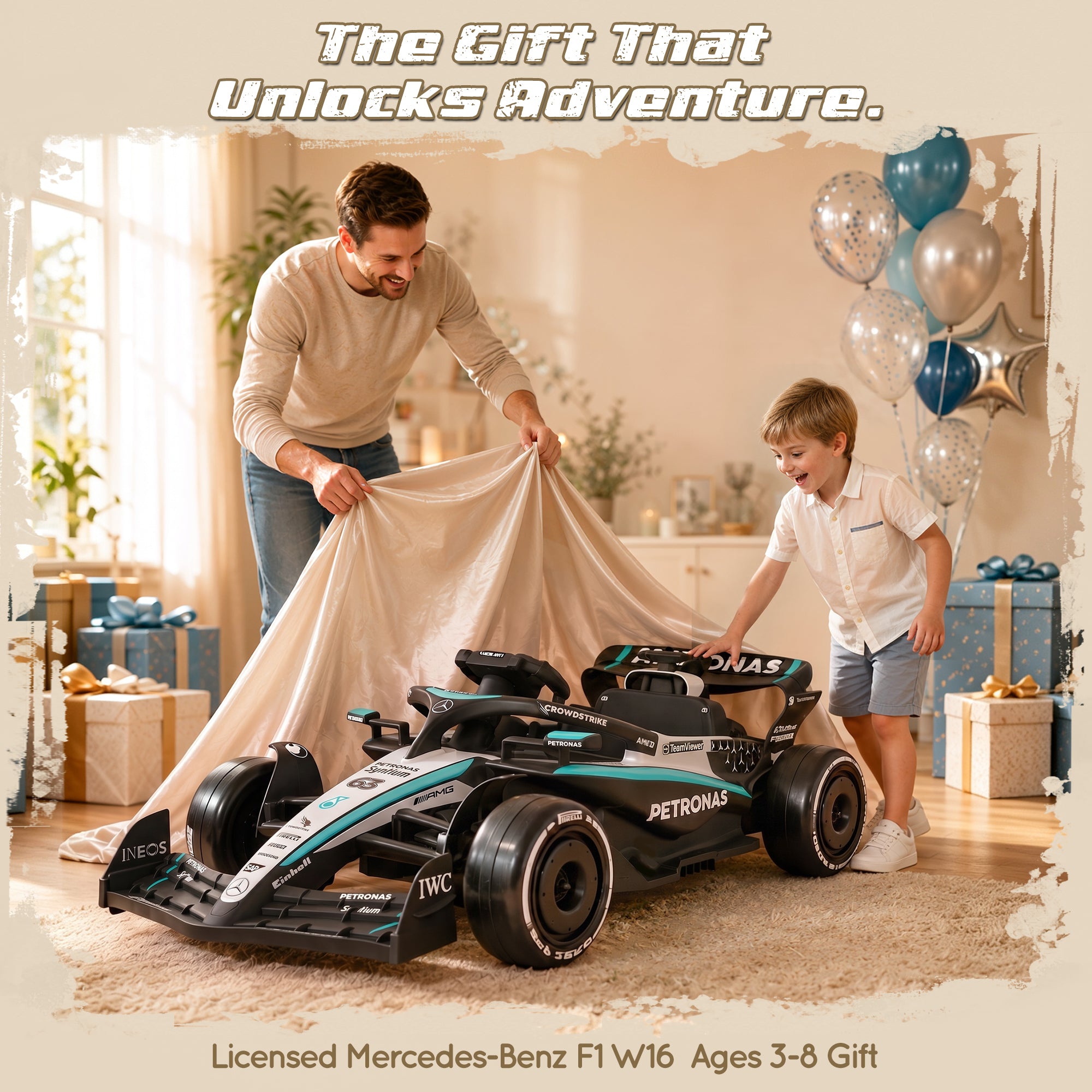 Mercedes-Benz F1 W16 24V Ride On for Kids Ages 3-8, iYofe Lithium Battery Powered Racing Go Kart w/Remote Control, Dual Motor Powered Ride On Car with Rear-Wheels Suspension, Lights, Music