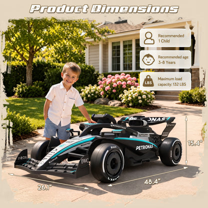 Mercedes-Benz F1 W16 24V Ride On for Kids Ages 3-8, iYofe Lithium Battery Powered Racing Go Kart w/Remote Control, Dual Motor Powered Ride On Car with Rear-Wheels Suspension, Lights, Music