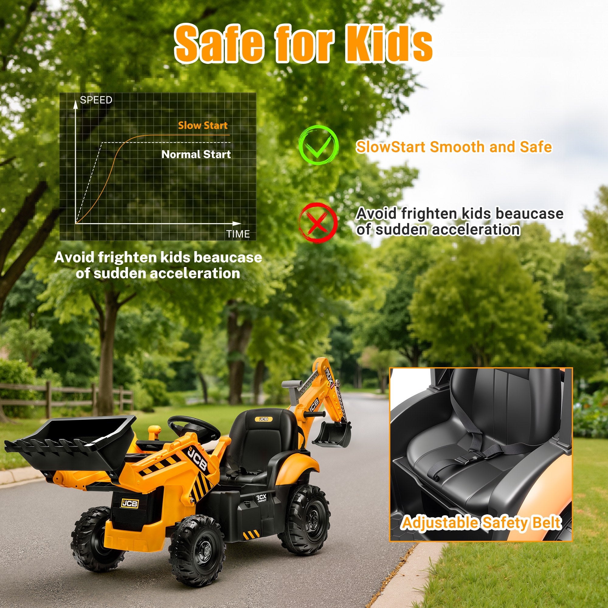 iYofe Kids Electric Excavator with Front & Rear Loader