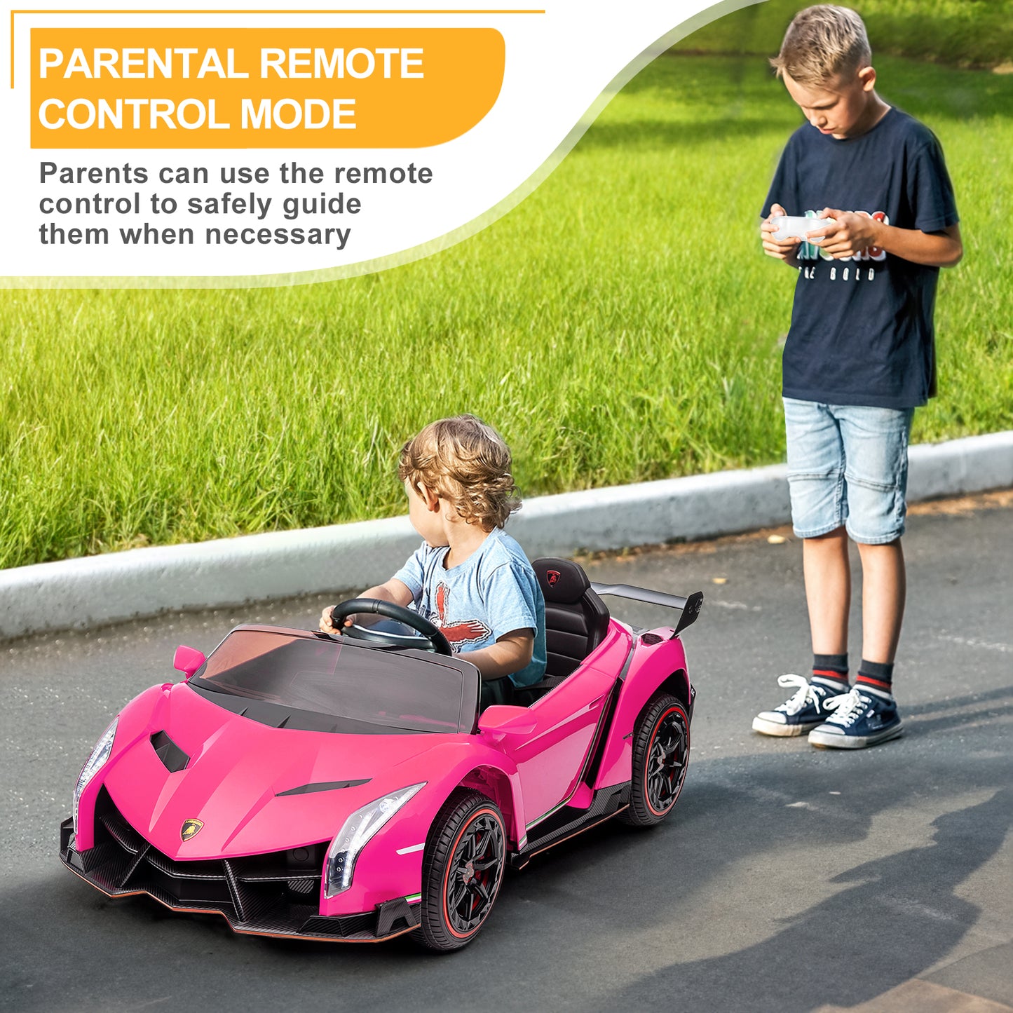 12V Lamborghini Ride on Car with Remote Control Ride on Toy for Boys and Girls 3-6 Years Old Battery Powered Kids Electric Vehicle Ride on Truck, Rocking Mode