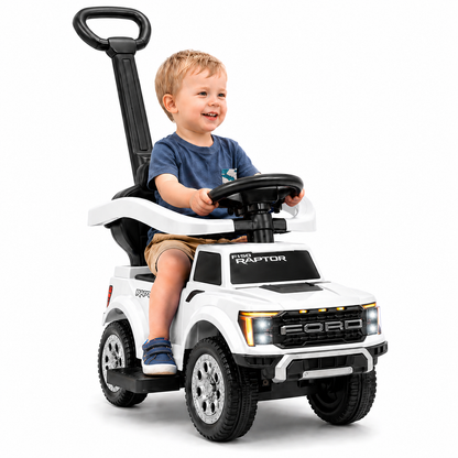 iYofe 3 In 1 Push Cars for Kids, Licensed Ford F-150 Kids Ride On Toys with Removable Parental Handle and Safety Rail, Horn, LED Lights, Ride On Car for Toddler Ages 18-36 Months, Black