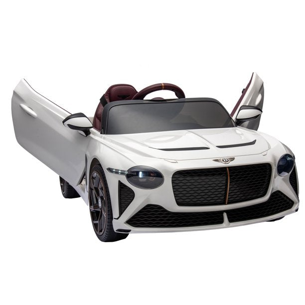 Bentley Mulsanne Ride on Car, 12V Ride on Toy with Remote Control, Power display, USB, MP3, Bluetooth, LED light, 3 point safety belt, Electric Car for 3-6 Years Old Boys, Birthday Gift, White