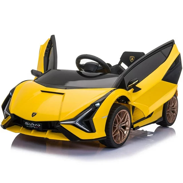 SESSLIFE Kids' Electric Vehicles, Lamborghini Ride on Car with Remote Control, LED Lights, Horn, Safety Belt, Ride on Toy for Boys Girls 3-4, 12V Four Wheels Car for Kids Gift, Yellow, X1131