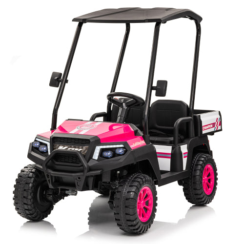 24V Remote Control Kids UTV Ride-On Car - 2 Seater Electric Toy Car w/ Parental Remote, Dual Motors, 4-Wheel Suspension, Bluetooth Audio, LED Lights & Removable Canopy