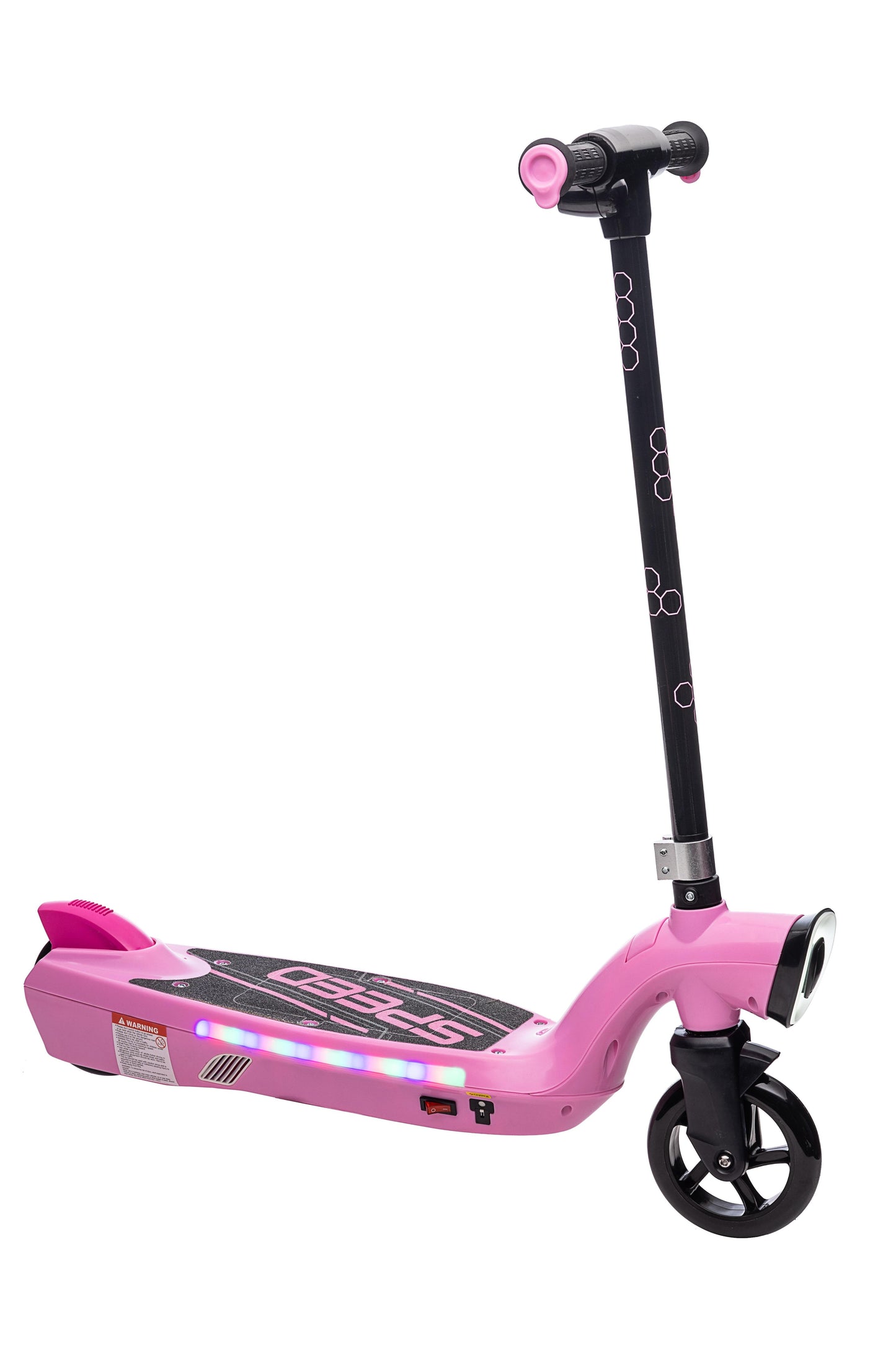 iRerts Kids Electric Scooter for 6-14 Year Old, Portable Kids Scooter for Boys Girls, 12V 45W Kids Electric Scooter with Front Big Light, Rear Brake, Colorful Deck Light, Pink