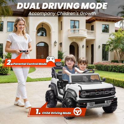 iYofe 24V 2 Seater Ford Bronco Raptor Powered Ride on Car with Remote Control, Bluetooth, Ages 3-8, White