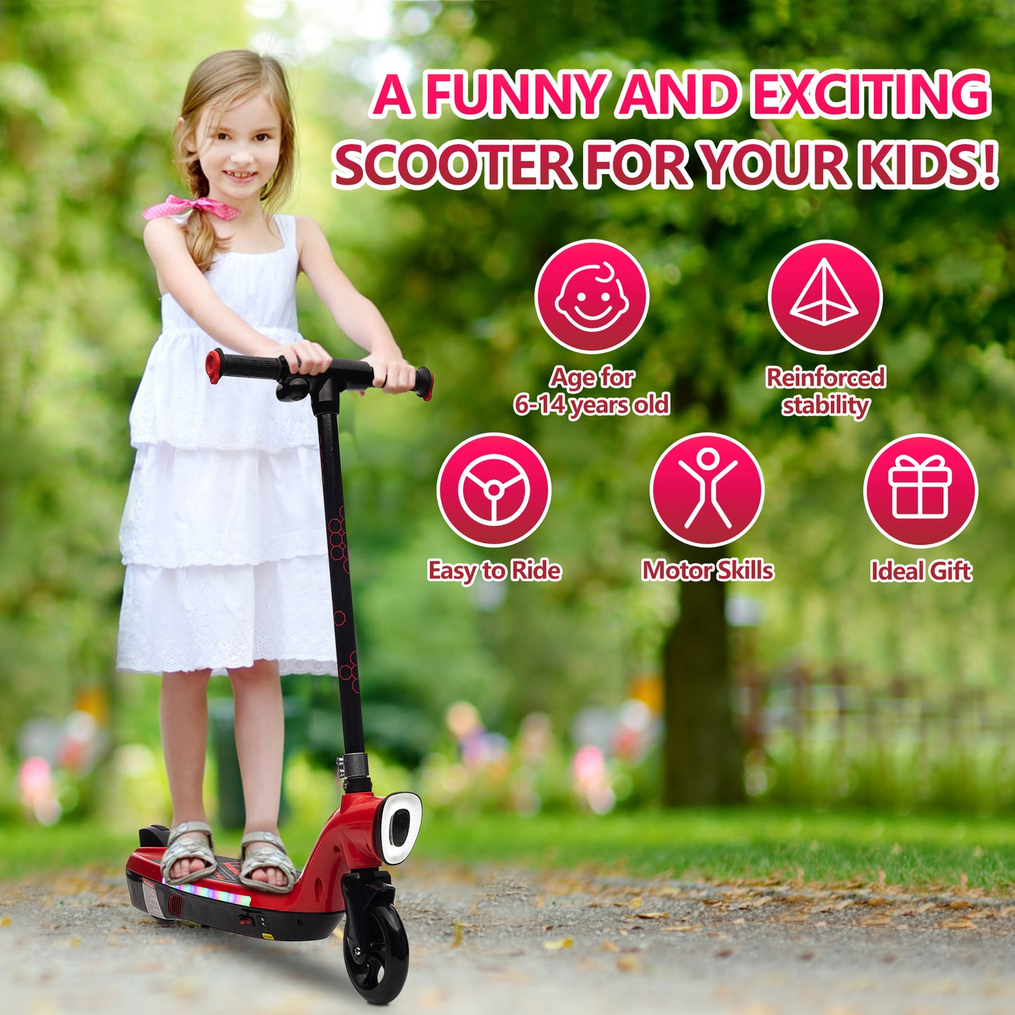 iYofe Electric Scooter for Kids, Portable Foldable Kids Electric Scooter for Boys Girls 6 Years and Up, 120W Adjustable Height Kids Scooter with Colorful LED Light and 5.5 Inch Rubber Tire, Black