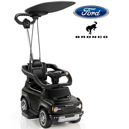 iYofe 3 In 1 Push Cars for Kids, Licensed Ford Bronco Ride On Toys w/Adjustable Handle, Canopy, Armrest Guardrail, Horn, Silent Wheels, Boys Girls Ride On Car for Toddlers Ages 18-36 Month