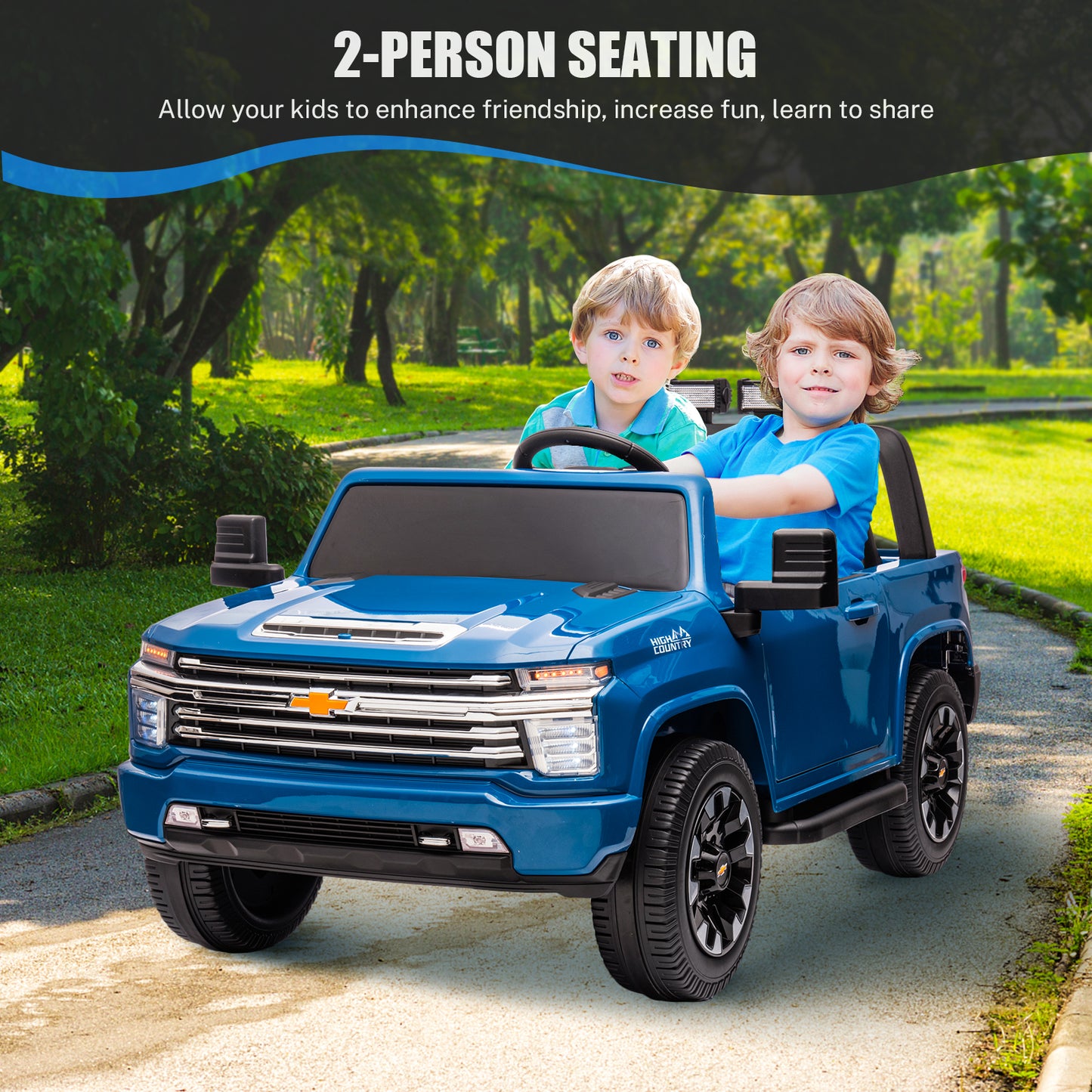 iYofe SILVERADO 12V Battery Powered Car Toy for Girls Boys, Kids Ride on Car for 3 4 5 Yrs with 2 Seats, Remote Control, LED Lights, MP3, Seat Belt, Electric Truck for Kids Birthday Gift, Black