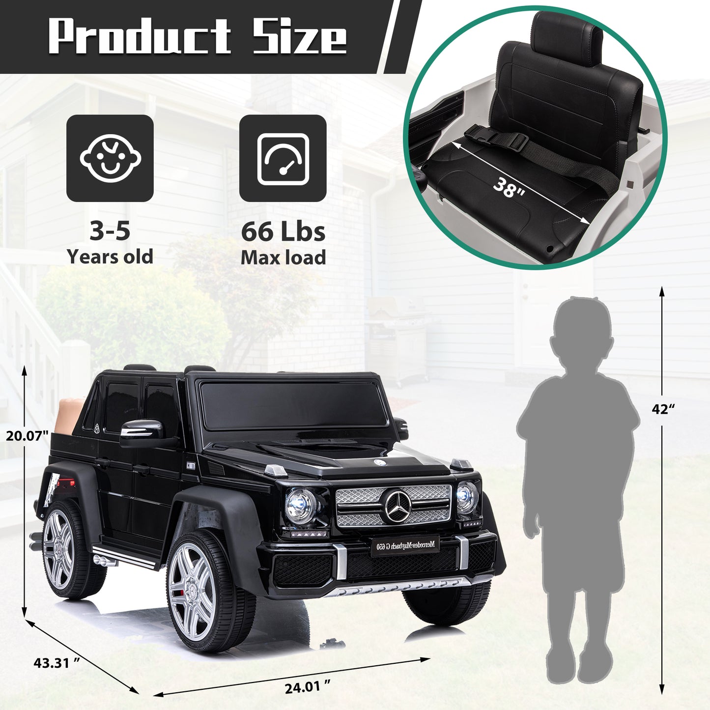 12V Ride on Car for Kids with 2.4G Remote Control Mercedes Maybach Electric Vehicle for 3-6 Years Old Girls and Boys Ride on Toy, Bluetooth, LED Light