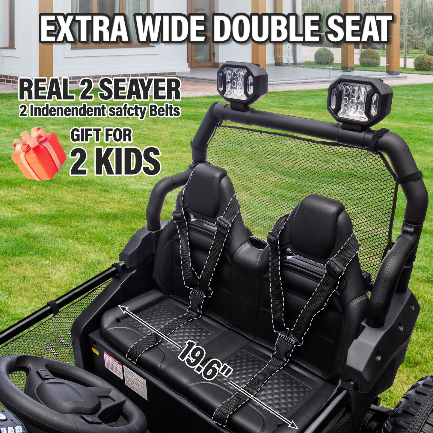 24V Ride on Car for 2 Kids, 2 Seater Kids Ride on UTV Cars, 400W Super Power Electric Cars with Remote Control, Bluetooth, Rear Storage Space, 4 Wheel suspension, LED Light, Rear Searchlight