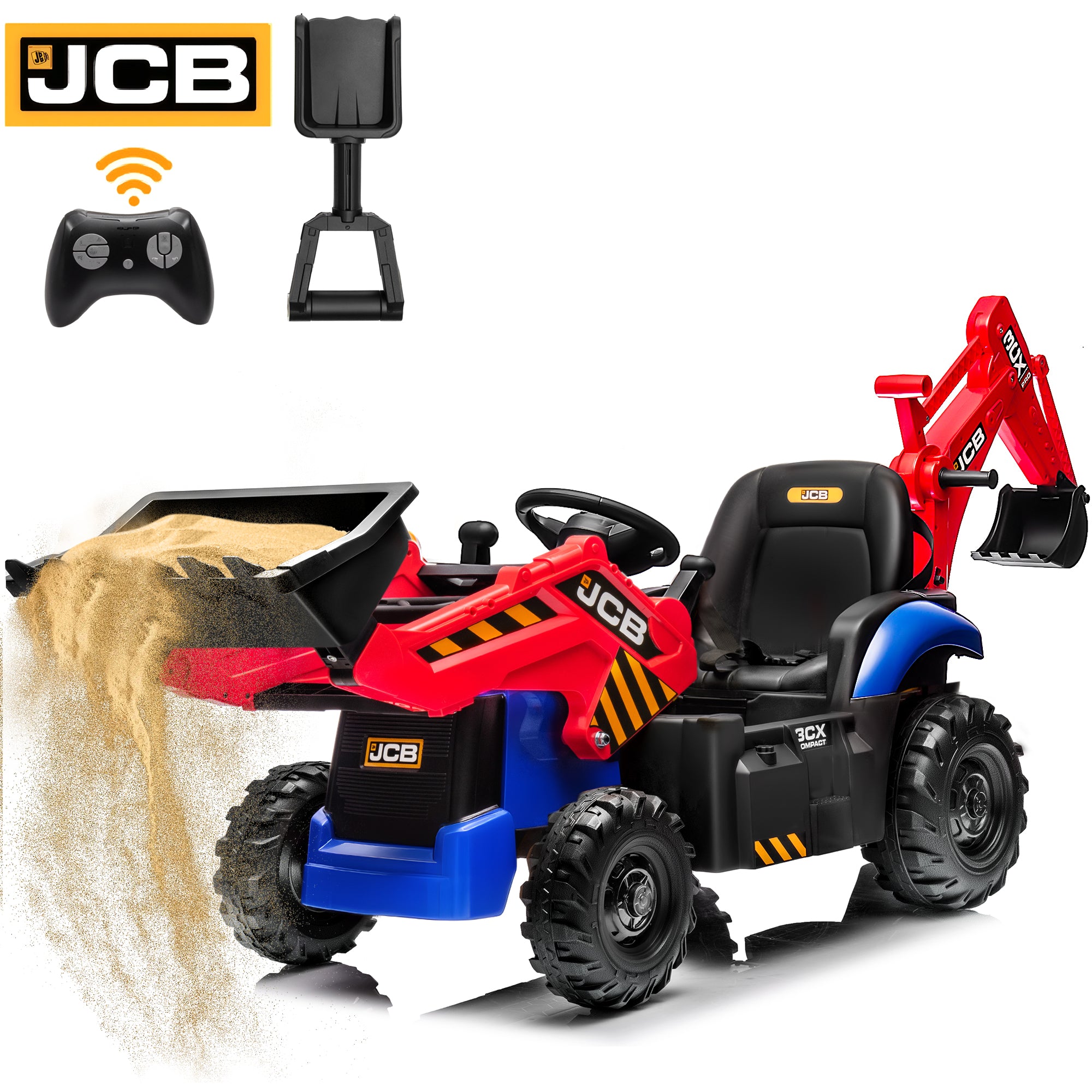 iYofe 24V Kids Ride on Excavator Toy Cars, JCB Powered Ride on Backhoe Construction Toy with Bluetooth, Electric Tractor Car with Remote Control, Digger and Loader for 3-6 Boys Girls