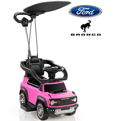 iYofe 3 In 1 Push Cars for Kids, Licensed Ford Bronco Ride On Toys w/Adjustable Handle, Canopy, Armrest Guardrail, Horn, Silent Wheels, Boys Girls Ride On Car for Toddlers Ages 18-36 Month