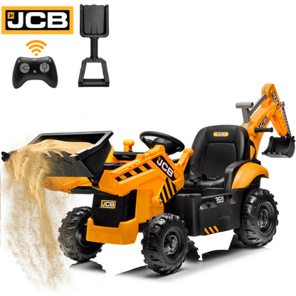 iYofe 24V Kids Ride on Excavator Toy Cars, JCB Powered Ride on Backhoe Construction Toy with Bluetooth, Electric Tractor Car with Remote Control, Digger and Loader for 3-6 Boys Girls
