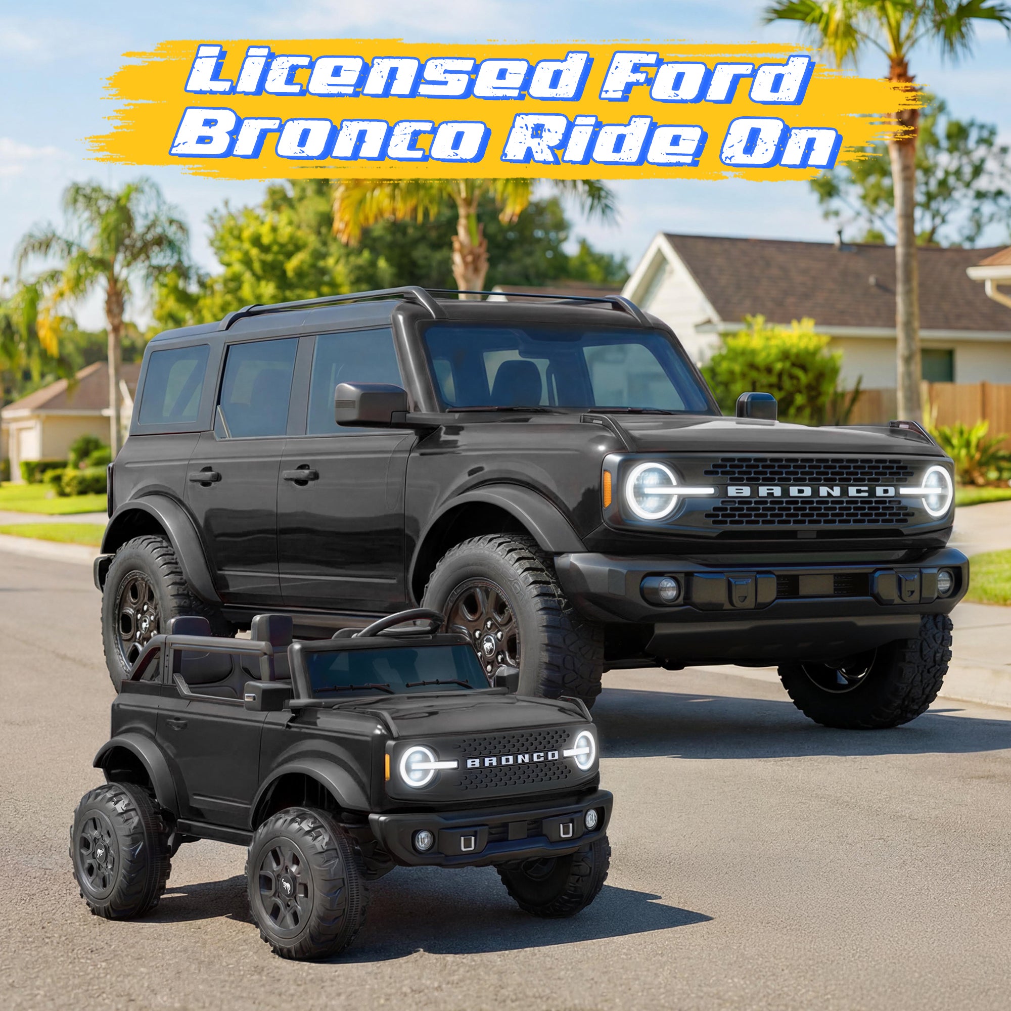 iYofe 24V Ride On Toys for Big Kids 2 Seat, Ford Bronco Base Powered Ride On Cars w/Remote Control, 4 Wheel Spring Suspension, Lights, Bluetooth, Kids Electric Car for Boys Girls Age 3-8, Pink