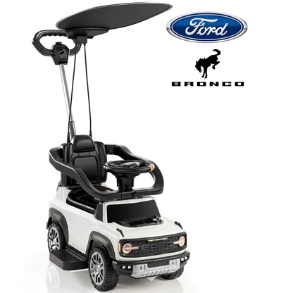 iYofe 3 In 1 Push Cars for Kids, Licensed Ford Bronco Ride On Toys w/Adjustable Handle, Canopy, Armrest Guardrail, Horn, Silent Wheels, Boys Girls Ride On Car for Toddlers Ages 18-36 Month