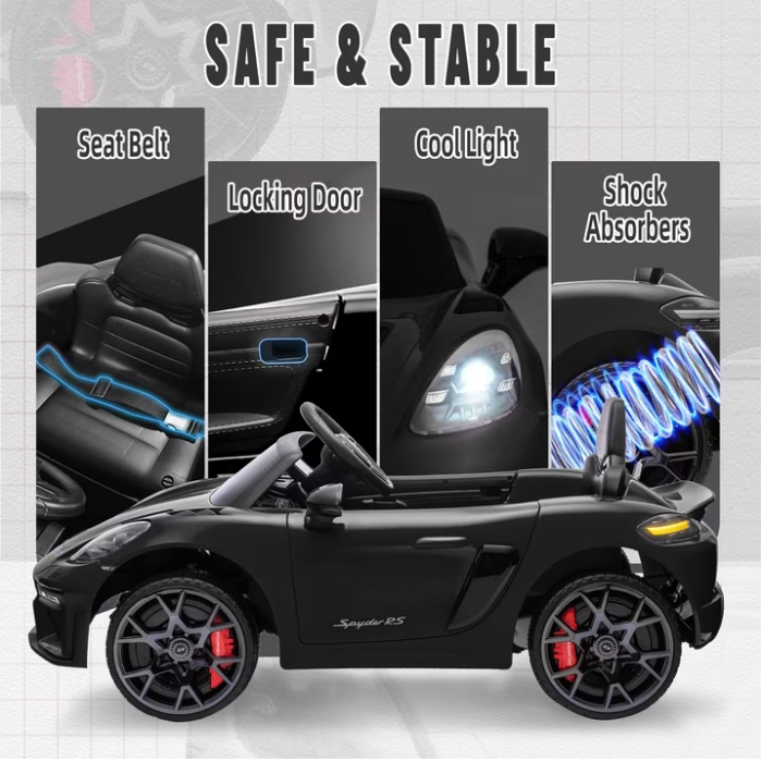iYofe 12V Licensed Porsche Powered Ride On Car w/ Remote & Music, Ages 3+, Black