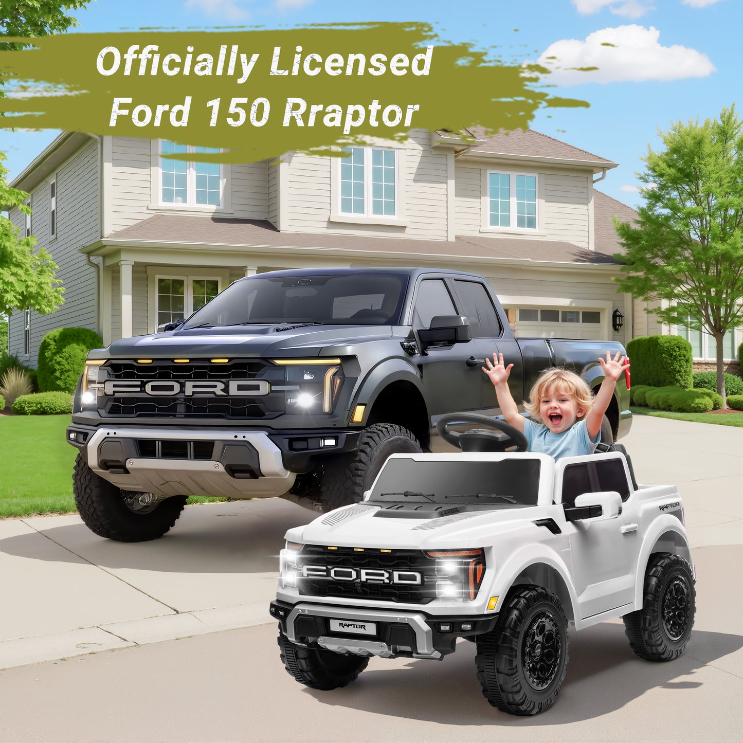 Ford Ride on Cars, 12V Ford F150 Raptor Powered Ride on Toys with Remote Control, Electric Car for Kids with Bluetooth/FM/Trunk, 4 Wheelers Truck for Toddlers Boys Girls Ages 3-6