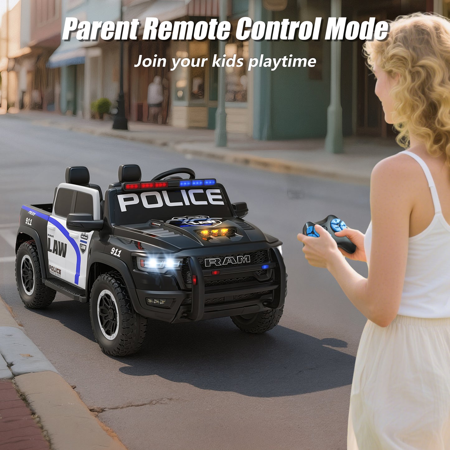 Ram Ride on Car Toys 2 Seater, 24V Ram 1500 Battery Powered Ride on Toy Truck with Remote Control, Electric Car for Kids Girls 3-8 w/ Bluetooth, Rear Storage Trunk, Safety Belt, 4 Wheelers