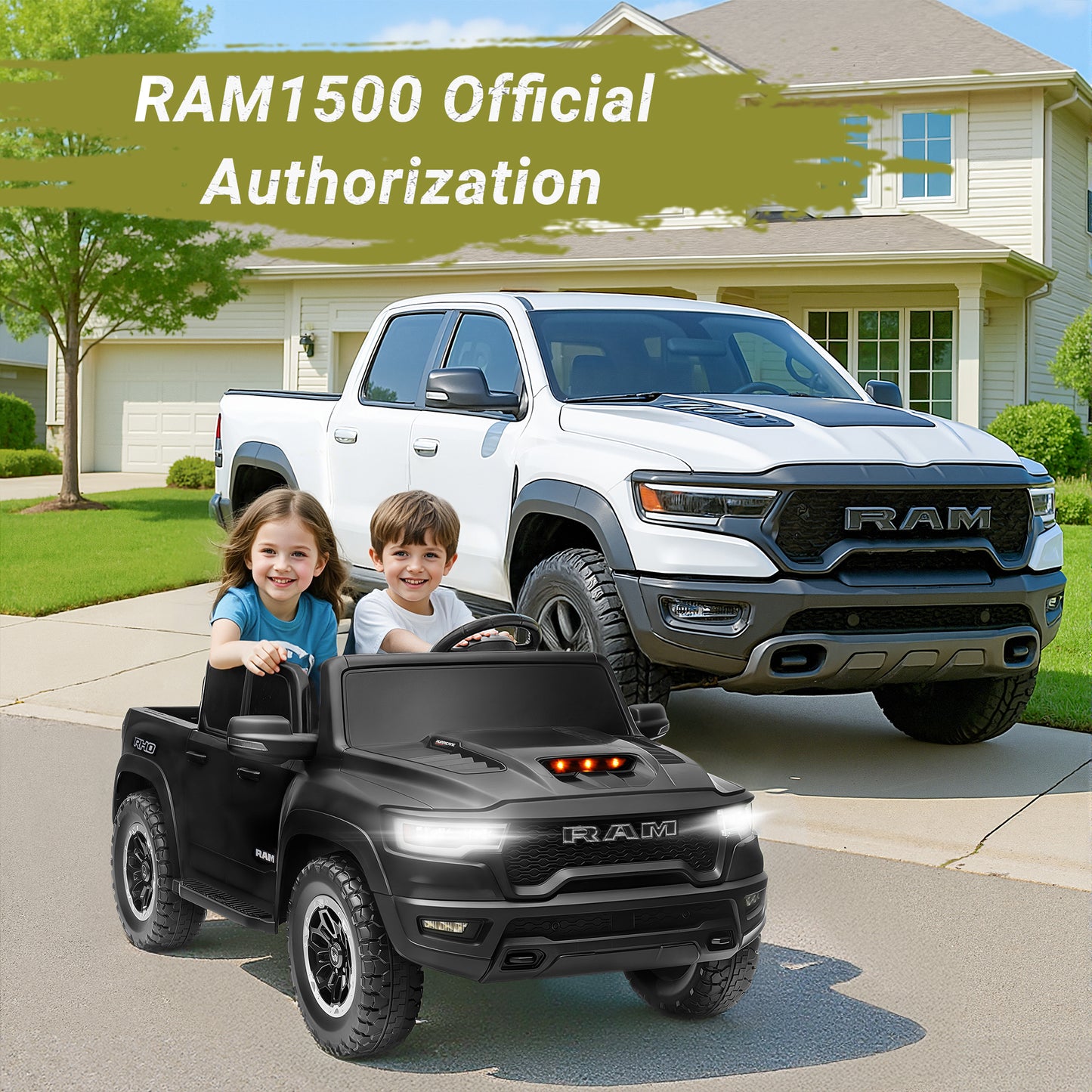 Ram Ride on Car Toys 2 Seater, 24V Ram 1500 Battery Powered Ride on Toy Truck with Remote Control, Electric Car for Kids Girls 3-8 w/ Bluetooth, Rear Storage Trunk, Safety Belt, 4 Wheelers