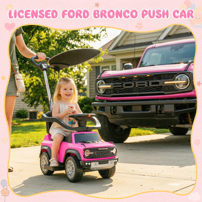 iYofe 3 In 1 Push Cars for Kids, Licensed Ford Bronco Ride On Toys w/Adjustable Handle, Canopy, Armrest Guardrail, Horn, Silent Wheels, Boys Girls Ride On Car for Toddlers Ages 18-36 Month