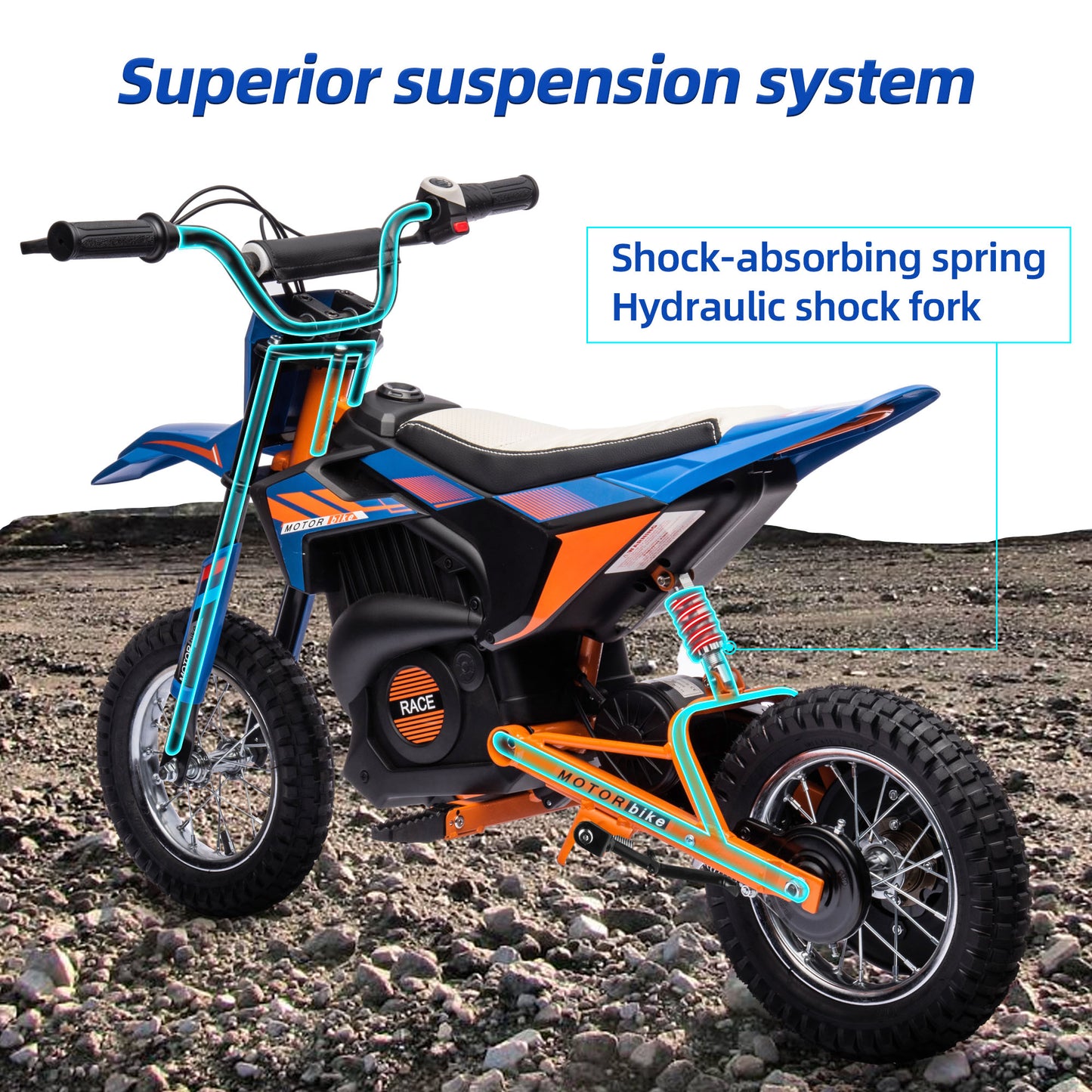 iYofe 24V Ride on Motorcycle Dirt Bike Powered Electric Dirt Bike for Kids, Ride on Toy for Boys and Girls, Dual Suspension, Music Player, LED Light