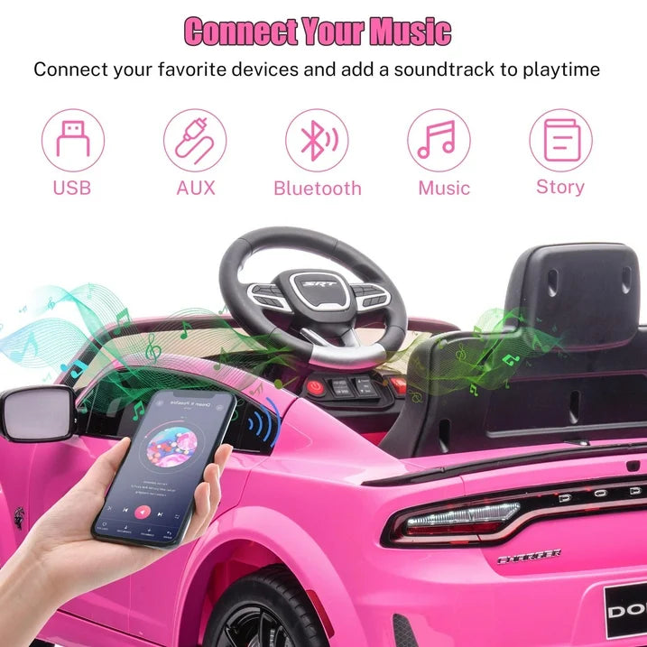 iYofe 12V Electric Battery Powered Ride on Toy for Kids, Licensed Dodge 12V Ride on Car with Remote Control, USB, MP3, Bluetooth, LED Lights, 4 Wheel Suspension, Kids Car to Ride for Ages 3-4, Pink