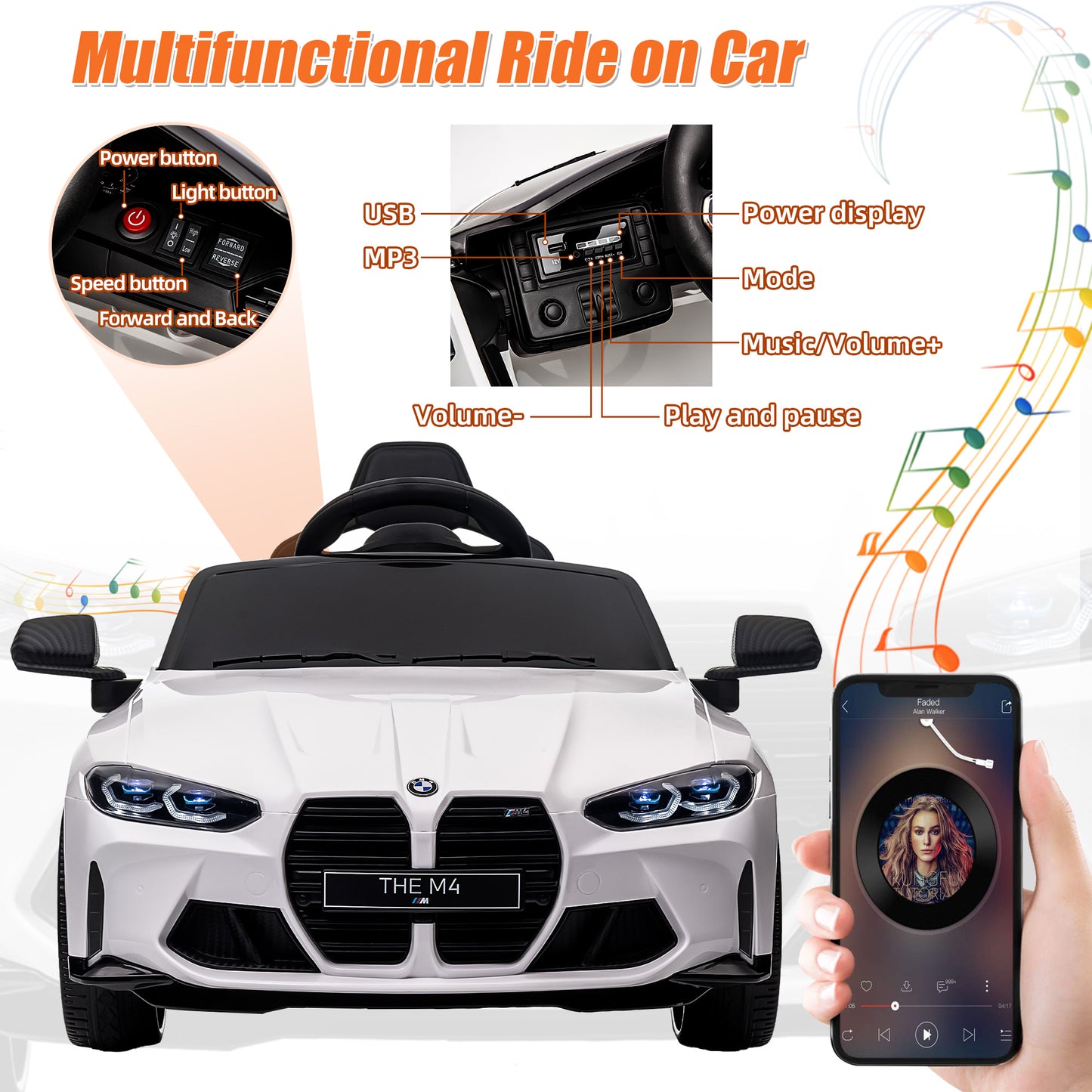 BMW 12V Ride on Car with Remote Control Ride on Toy for Boys and Girls 3-6 Years Old Powered Kids Electric Vehicle, Bluetooth