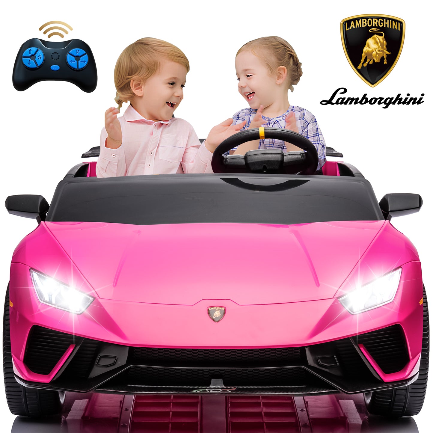 24V Lamborghini 2 Seater Ride on Car for Girls and Boys, Kids Ride on Toy with Remote Control, Electric Car for 3-8 Years Old, Bluetooth