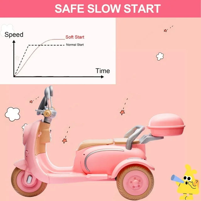 iYofe 12V Electric Motorcycle for Kids, 2 Seater Battery Power Ride on Toys with Slow Start, LED, Music, USB, 3 Wheel Electric Motorcycle for Boy Girl Birthday Gift, Pink