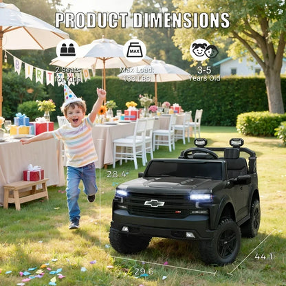 Chevrolet Silverado 24V Powered Ride on Cars for Kids, Extra large Real 2 Seat Ride on Toys with Remote Control, LED Light, MP3 Player, Electric Vehicles Ride on Truck for Boys Girls Gifts, Black