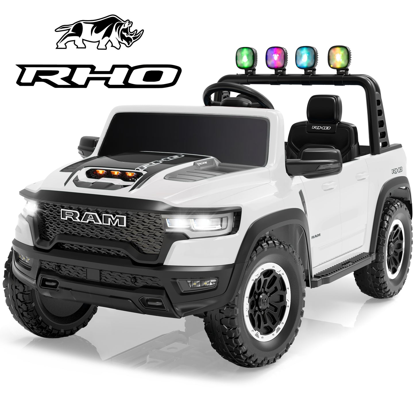 24V RAM 1500 Ride on Cars with Remote Control 2 Seater, Electric Car for Kids, Battery Powered Ride on Toys Truck with Bluetooth, MP3, USB, Gift for Boys Girls 3-8