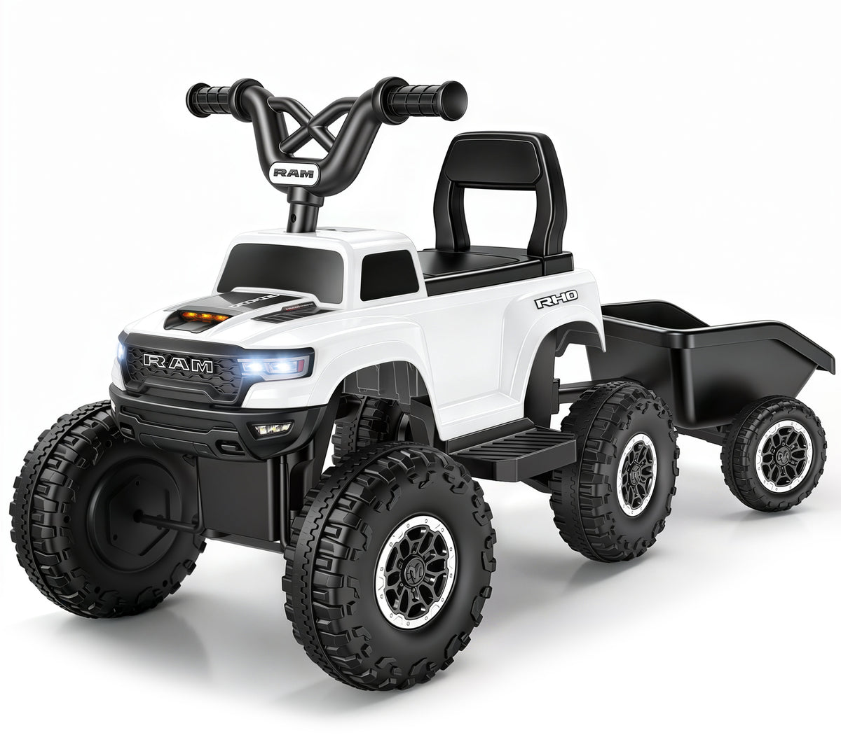 iYofe 12V Ram 1500 Ride on Toy with Trailer and Music, Battery Powered Kids ATV for Ages 2-4