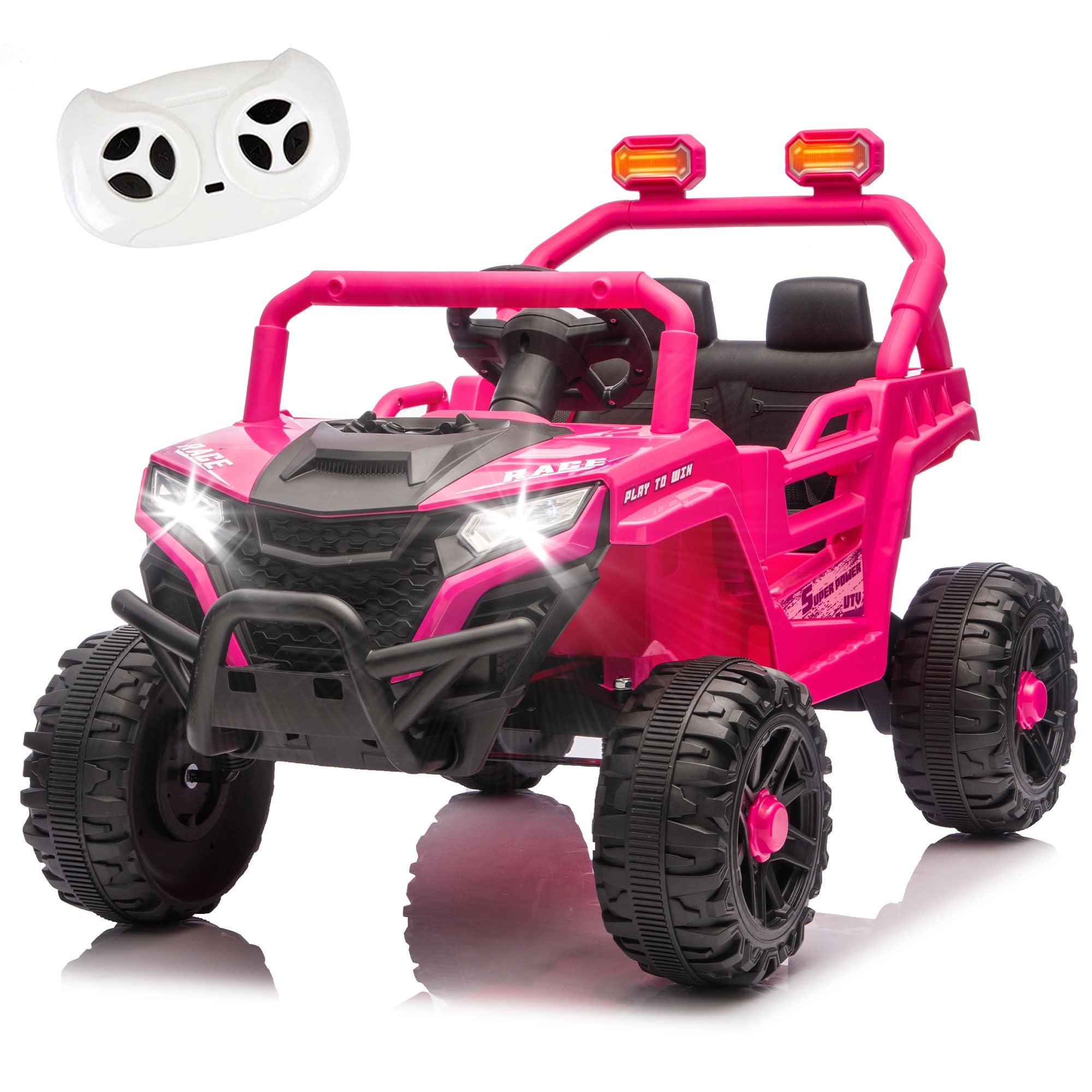 12V Powered Ride on Car UTV, Kids Ride on Toys for Toddlers Ages 3-5, Ride on Vehicles with Remote Control, Bluetooth, Music, 4 Wheels Suspension, Electric Cars for Kids Boys Girls, Pink