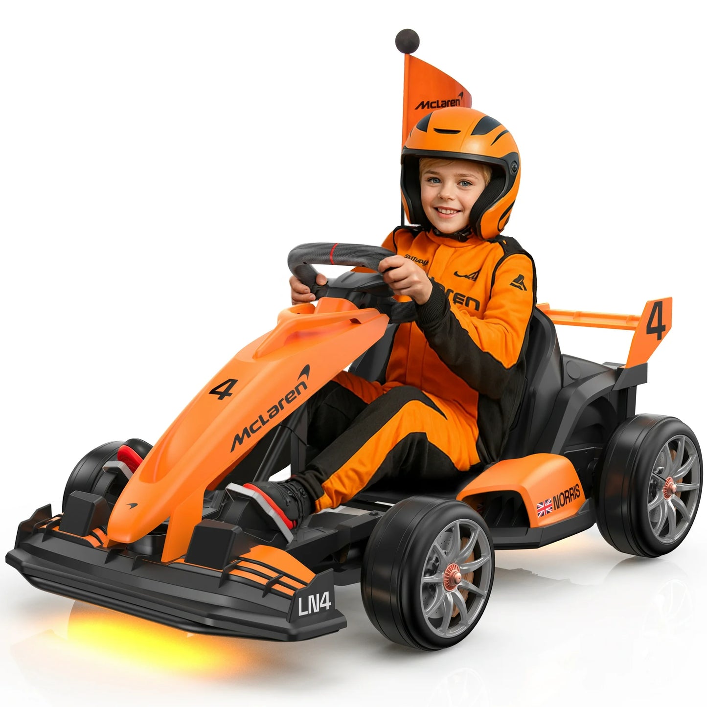 Mclaren Electric Go Kart, 400W Powered Powerful Ride on Cars with Tires, Drift/Sports Mode, Brake Pedal, Length Adjustment, Seat Belt, Rear Wheel Drive Electric Car for Kids Ages 6+ Years