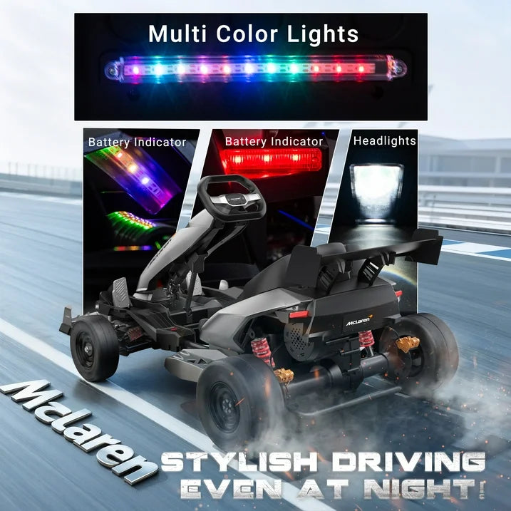 McLaren 48V Electric Go Kart for Adults & Teens, 750W Motor, 24 km/h, Hydraulic Disc Brake, 4-Wheel Spring Suspension, Adjustable Chassis, Tires, Foldable Design, Ride on Toy for Boys or Girls