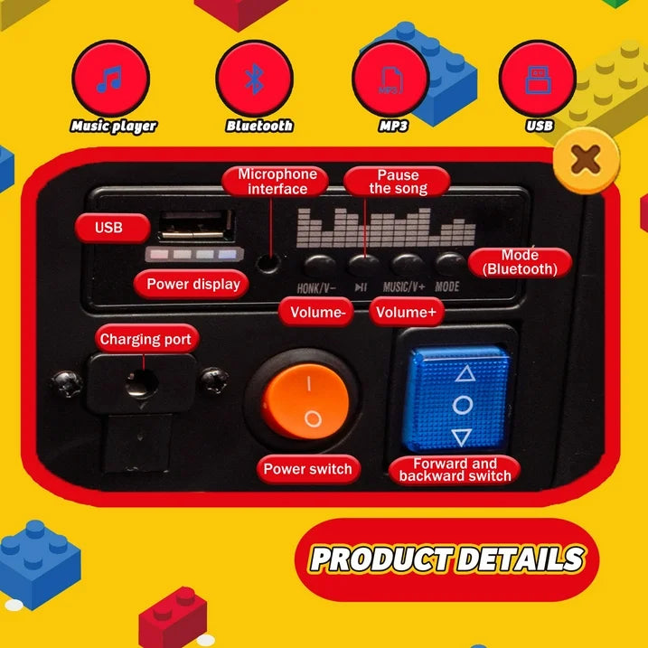 12V Kids Ride On Building Block Car with Remote Control, 2 in 1 Electric Power Ride On Car for Toddlers, Electric Vehicle with Four Wheel Suspension, Bluetooth, Ride On Toy for Boys Girls 2-4, Red