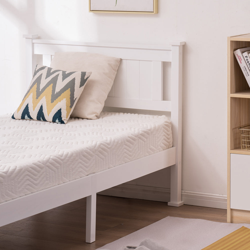 Twin Bed Frame with Headboard, YOFE White Twin Size Platform Bed Frame w/ Slats, Modern Twin Size Bed Frame for Kids Adults, Wood Platform Twin Bed Frame for Bedroom, No Box Spring Needed, R5003