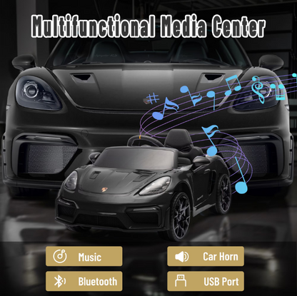 iYofe 12V Licensed Porsche Powered Ride On Car w/ Remote & Music, Ages 3+, Black