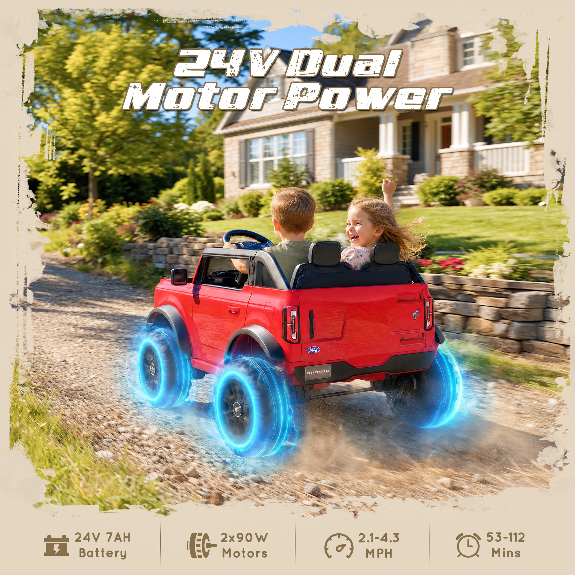iYofe Ford Bronco Base 24V 2 Seater Ride On Car for Big Kids, Powered Ride On Toy with Parent Remote Control, Bluetooth Music, 4-Wheel Suspension, 3 Speeds, 24V Ride On for Kids Ages 3-8