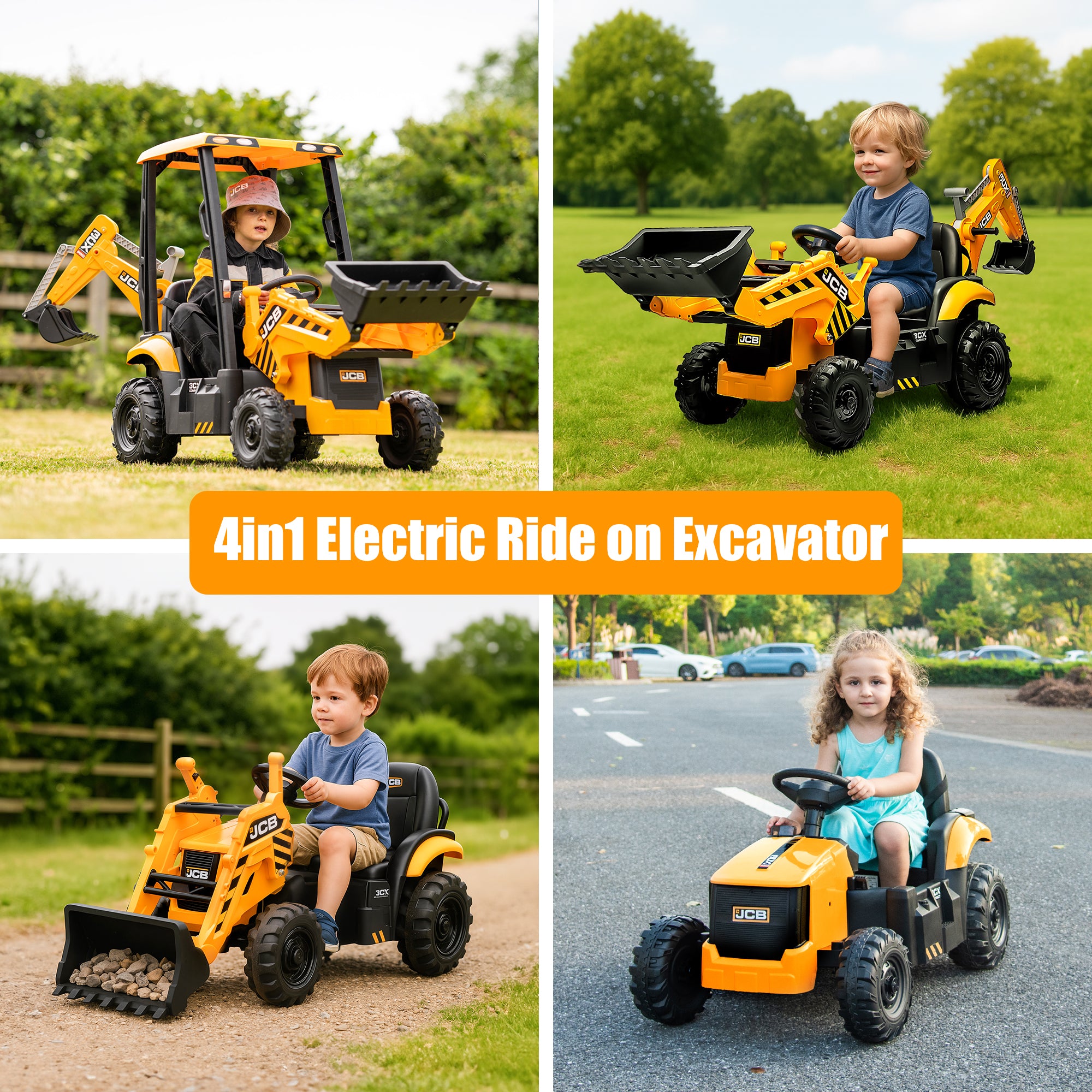 iYofe 12V Kids Ride on Excavator Digger Toy Cars, JCB Battery Powered Electric Tractor with Remote Control, Ride on Construction Truck w/ Shovel, Loader and Digger for 3-5 Boys Girls