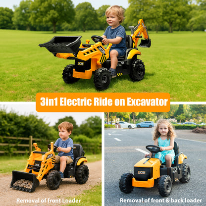 iYofe 24V Kids Ride on Excavator Toy Cars, JCB Powered Ride on Backhoe Construction Toy with Bluetooth, Electric Tractor Car with Remote Control, Digger and Loader for 3-6 Boys Girls