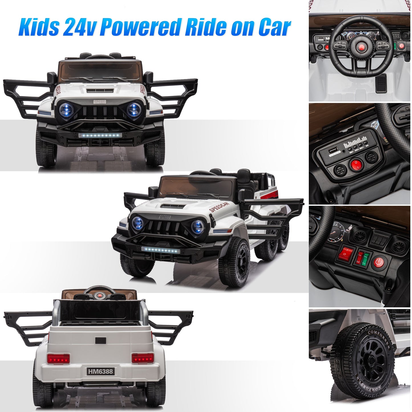 24V 2 Seats Ride on Car with Remote Control Ride on Toy for Boys and Girls 3-6 Years Old Electric Vehicle for Kids Ride on Truck, Bluetooth, Swing Mode