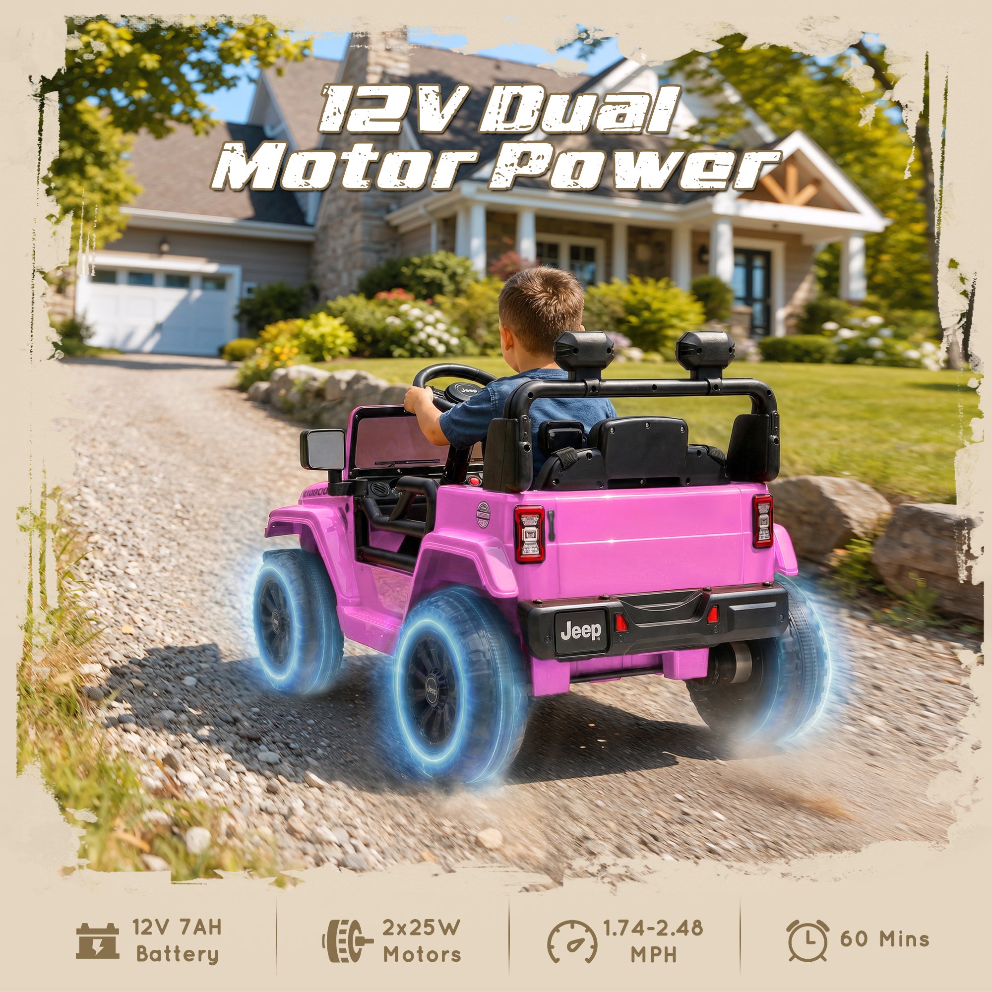 iYofe 12V Ride On Cars for Kids, Licensed Jeep Rubicon Powered Electric Car w/Dual Wheels Suspension, Parent Remote Control, Lights, Music, Ride On Toys for Boys Girls Age 3+, Pink