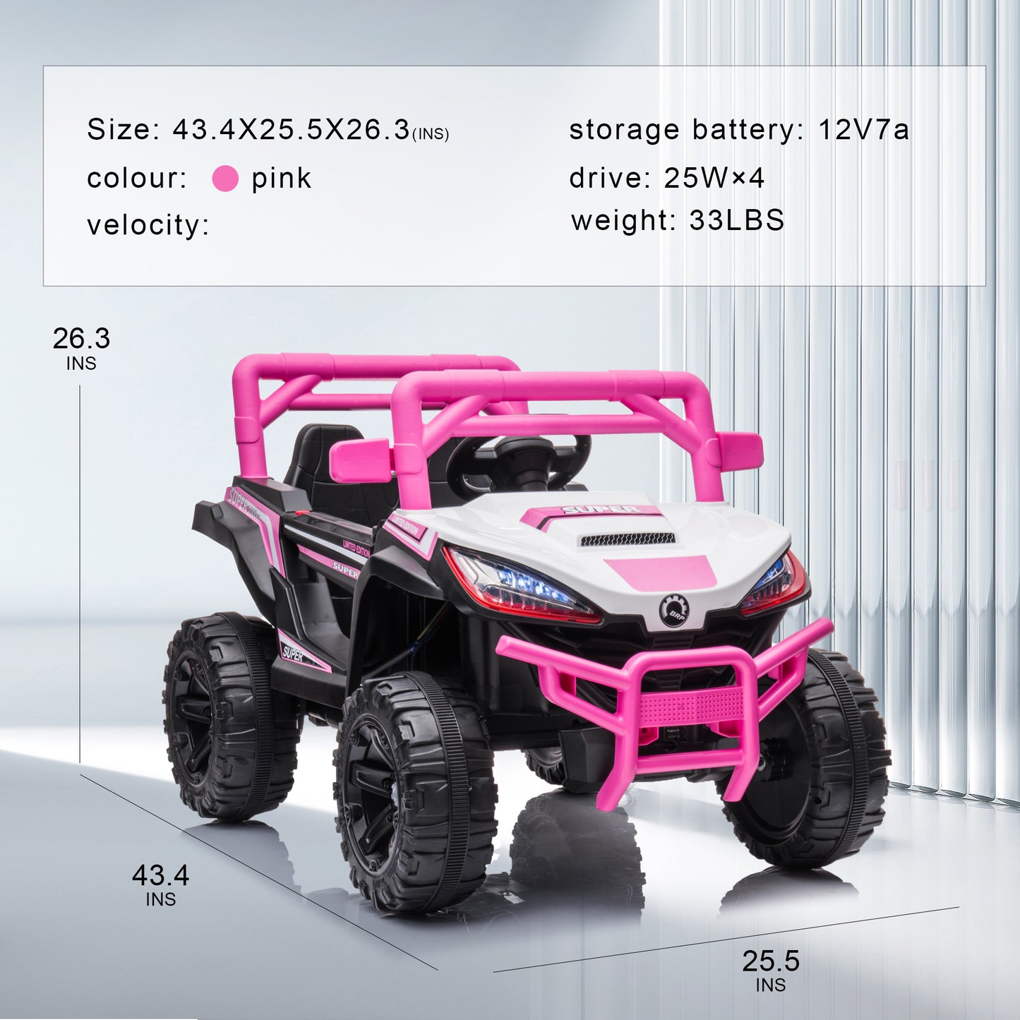 iYofe Kids Ride on Car UTV, 12V Powered Ride on Toy with Remote Control, 4 Wheels Suspension, Safety Belt, MP3 Player, Electric Vehicles for Boys Girls, Pink