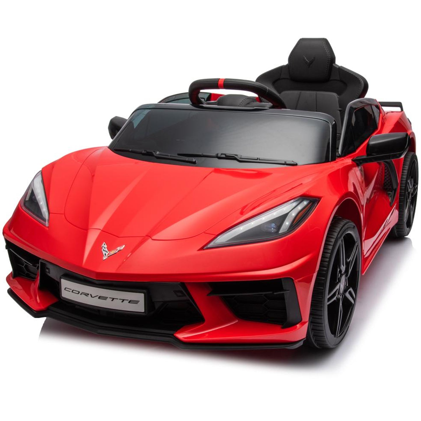 Chevrolet Corvette C8 Ride on Car, 12V Kids Electric Toy with Parent Remote Control, LED Lights, Bluetooth, Spring Suspension, 2 Speed Battery Powered Sports Car