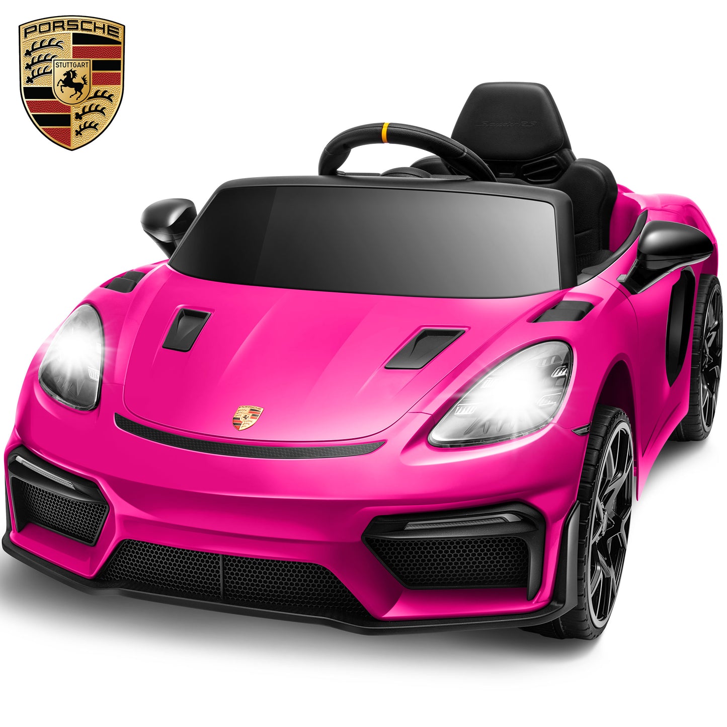 Porsche 718 12V Powered Ride on Toys, Kids Ride on Cars Sports Car with Remote Control, 4 Wheel Suspension, Bluetooth, Music, LED, Safety Belts, Electric Car for Toddler 3-6 Yr Boys Girls Gifts, Pink