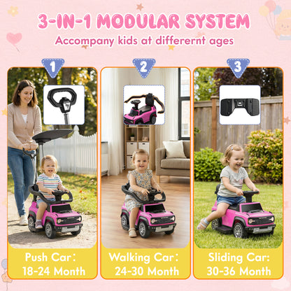 iYofe 3 In 1 Push Cars for Kids, Licensed Ford Bronco Ride On Toys w/Adjustable Handle, Canopy, Armrest Guardrail, Horn, Silent Wheels, Boys Girls Ride On Car for Toddlers Ages 18-36 Month